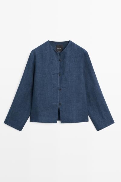 Zara Льняная рубашка с капюшоном на застежке-пуговице