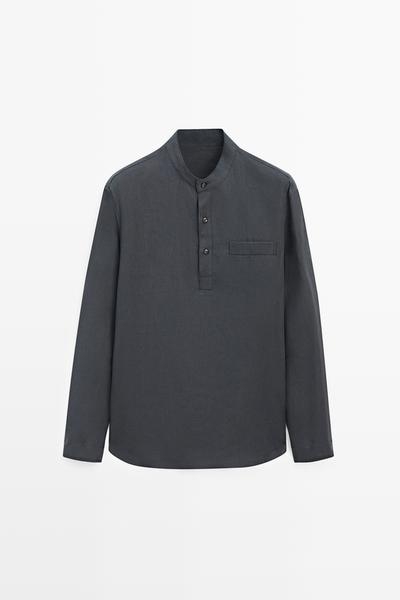 Zara Рубашка из льна с застежкой на пуговицы и стойкой воротник - LIMITED EDITION купить с доставкой.