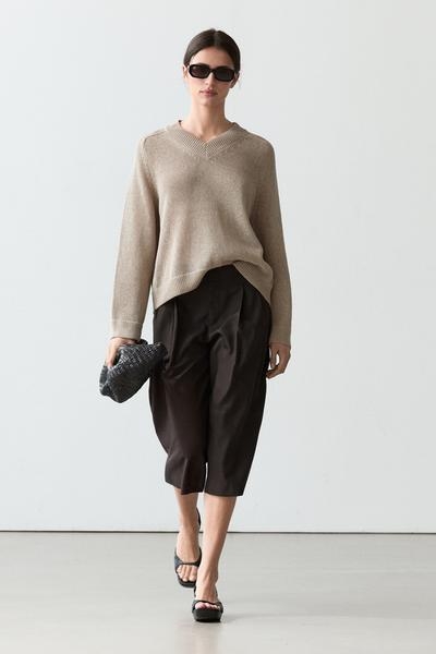 Zara Водолазка из хлопковой смеси с V-образным вырезом