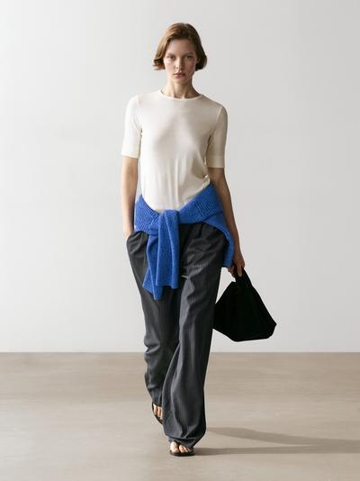 Zara Брюки костюмные из ткани с добавлением шерсти в полоску купить с доставкой.