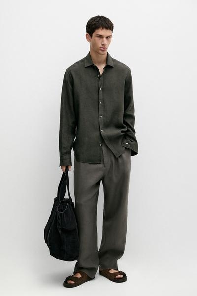Zara Рубашка REGULAR FIT из мерсеризованного 100% льна
