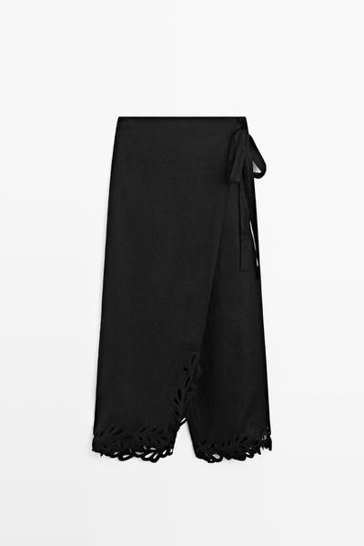 Zara Вышитая юбка-шорты из 100% льна