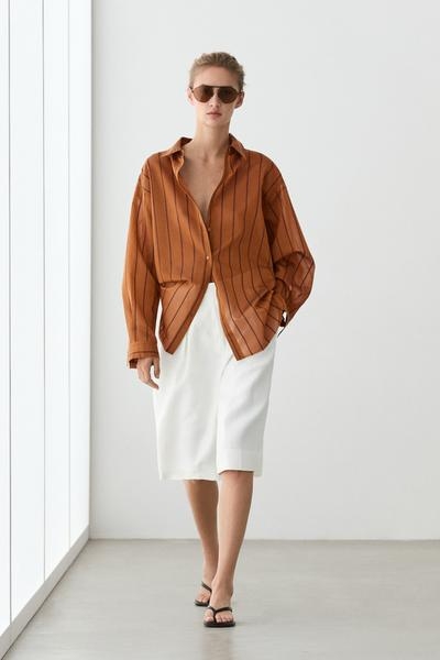 Zara Рубашка из хлопка и шелка в полоску