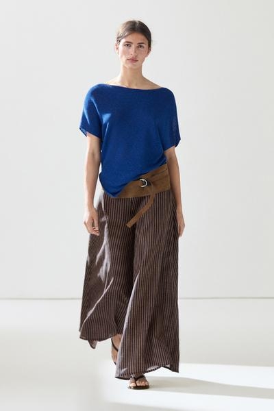 Zara Плиссированная юбка-шорты в полоску из льняного смешанного материала