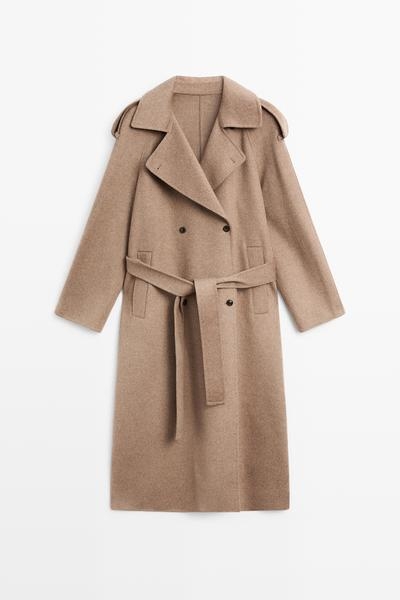 Zara Длинное пальто‑тренч из шерстяной смеси
