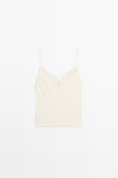 Zara Топ с тонкими бретелями и кружевной отделкой