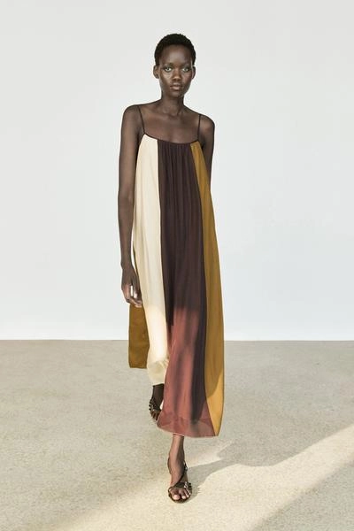 Платье миди с тонкими бретелями massimo dutti