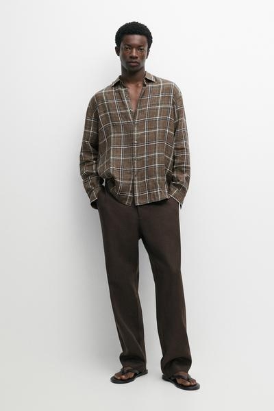 Zara Рубашка в клетку из 100% льна REGULAR FIT