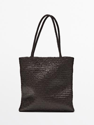 Zara Средняя плетеная сумка-тоут из кожи наппа
