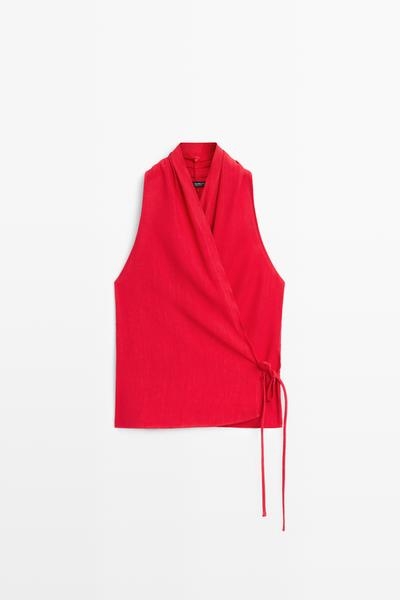 Zara Льняной топ с завязками на шее