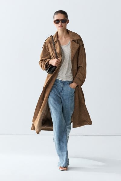 Zara Длинный тренч из замшевой кожи купить с доставкой.