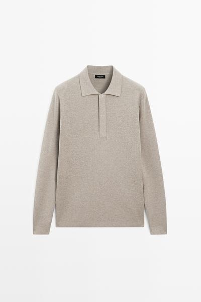 Zara Пуловер поло на молнии из хлопкового смешанного трикотажа