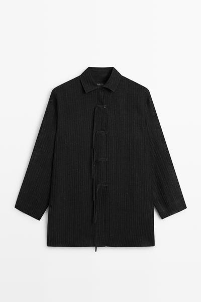 Zara Свободная блузка оверсайз в полоску из льняной смеси с пуговицами