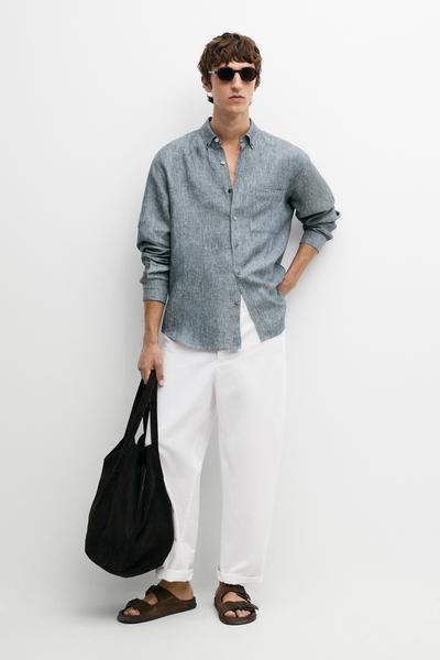 Zara Рубашка REGULAR FIT из меланжевого льна 100%