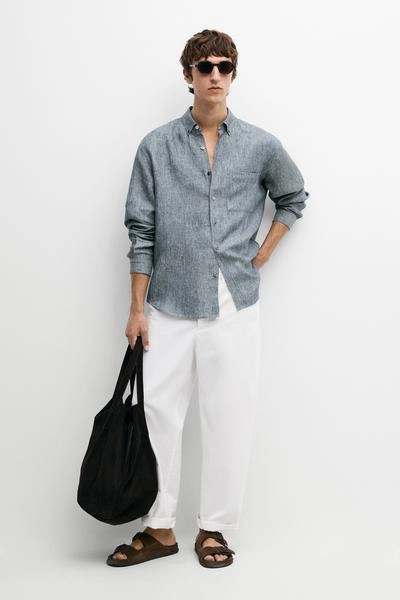 Рубашка regular fit из меланжевого льна 100%