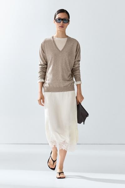 Zara Вязаный свитер с V-образным вырезом из шерстяной смеси