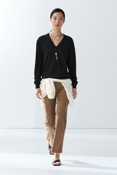 Zara Вязаный свитер с V-образным вырезом из шерстяной смеси купить с доставкой.