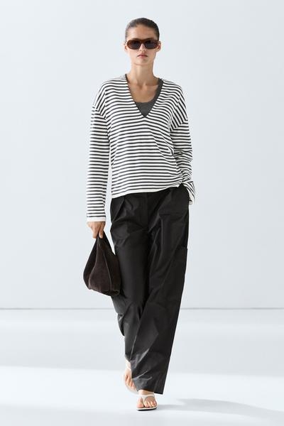 Zara Вязаный свитер в полоску с V-образным вырезом купить с доставкой.