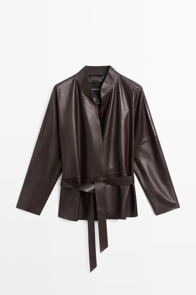 Zara Куртка из кожи наппа с запахом и завязками
