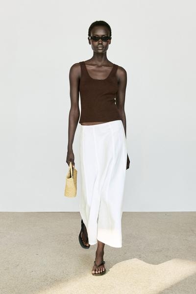 Zara Юбка миди из 100% льна с эффектом денима купить с доставкой.
