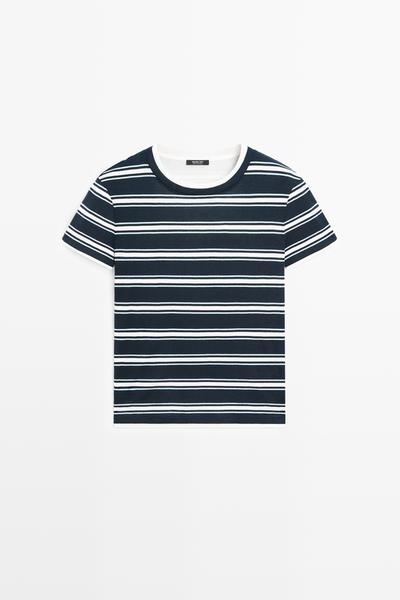 Zara Двухслойная футболка в полоску с короткими рукавами