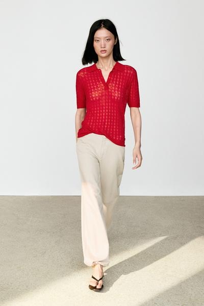 Zara Свитер поло из открытого трикотажа купить с доставкой.