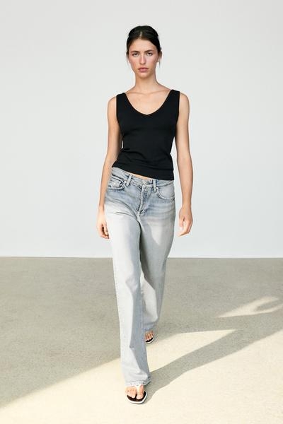 Zara Топ с бретелями из хлопкового микса