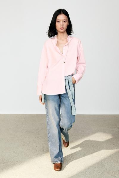 Zara Рубашка с воротником-стойкой из хлопкового микса