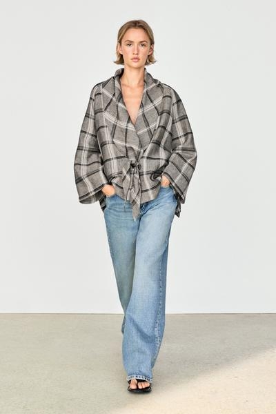 Zara Объемный жакет с завязкой в клетку