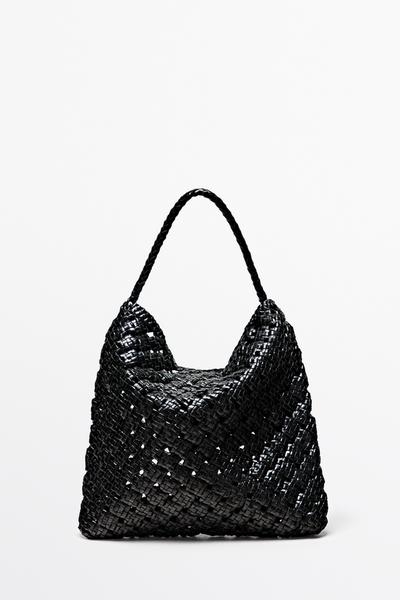 Zara Средняя плетёная сумка из кожи наппа