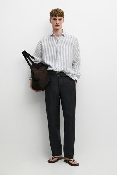 Zara Рубашка в полоску из 100% льна