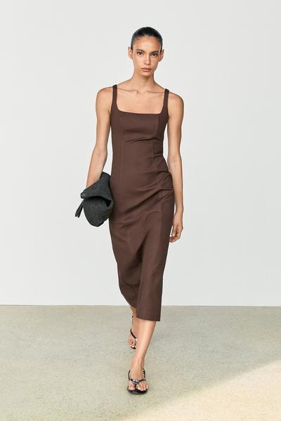 Zara Миди-платье из хлопкового смесового материала с бретелями
