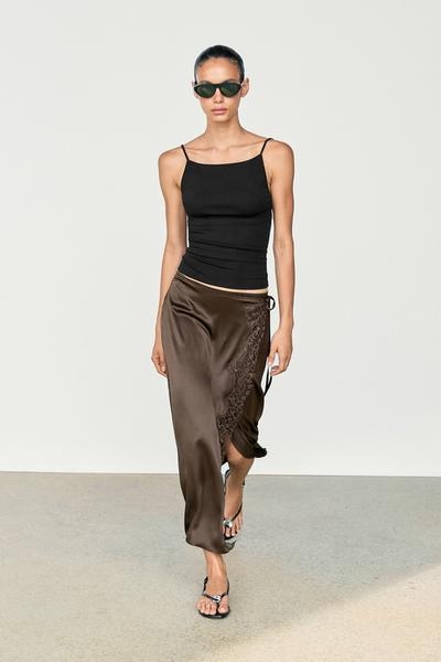 Zara Юбка парео из 100% шелка с кружевной отделкой купить с доставкой.