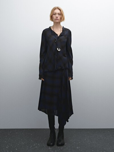 Zara Рубашка в клетку с необработанным краем