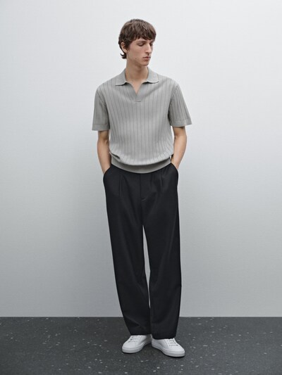 Zara Рубашка поло с V-образным вырезом и хлопчатобумажной окантовкой