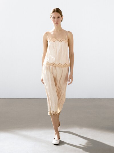 Zara Струящийся топ с кружевной отделкой светлого цвета