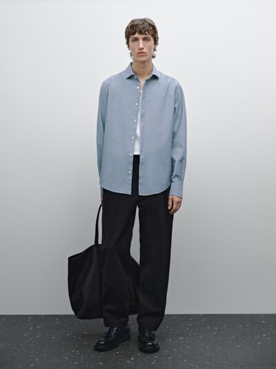 Zara Джинсовая оксфордская рубашка из 100% хлопка