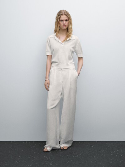 Zara Ажурный джемпер-поло из льняной смеси, связанный спицами