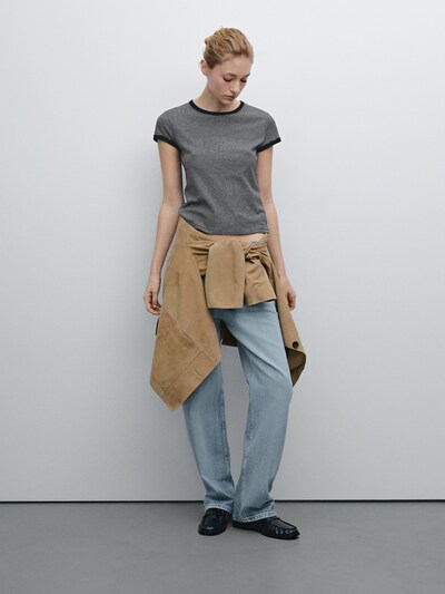 Zara Хлопчатобумажная футболка в контрастную полоску в рубчик