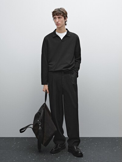 Zara Хлопчатобумажный свитер поло с V-образным вырезом и воротником-стойкой