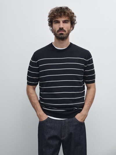 Zara Вязаный джемпер в полоску с коротким рукавом из 100% хлопка