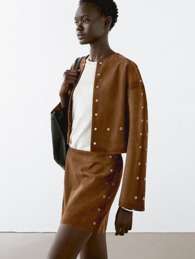 Zara Мини-юбка с люверсами из замши и кожи