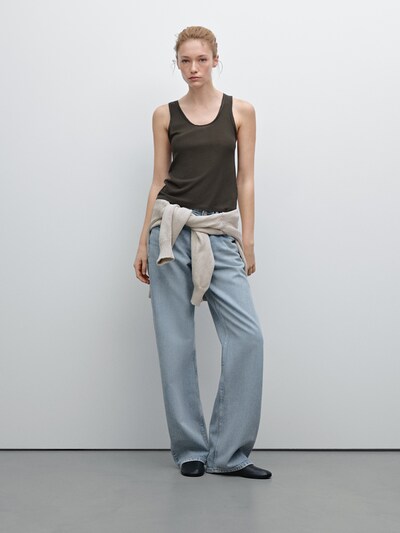 Zara Топ на ремешках с контрастной кожаной отделкой