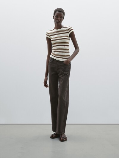 Zara Ажурная трикотажная футболка в полоску