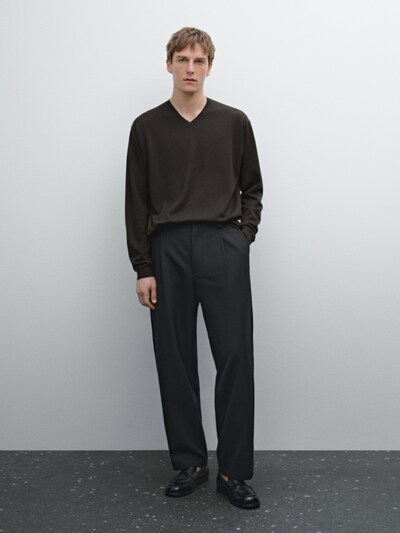 Zara Вязаный пуловер из хлопчатобумажной смеси с V-образным вырезом