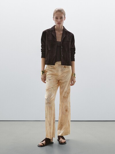 Zara Струящиеся брюки с прямыми штанинами цвета металлик