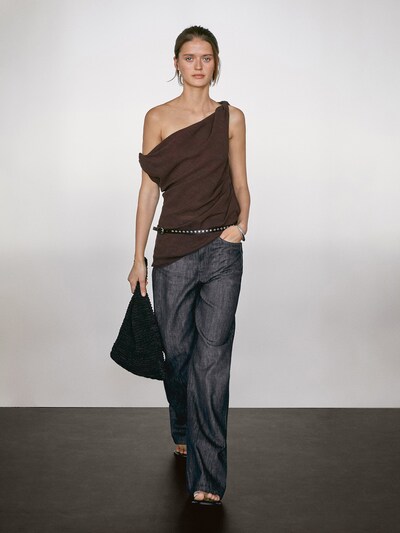 Zara Топ из льняной смеси с асимметричным вырезом