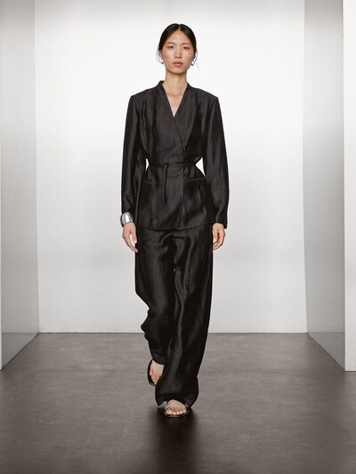 Zara Широкие брюки палантин из льняной смеси с линиями