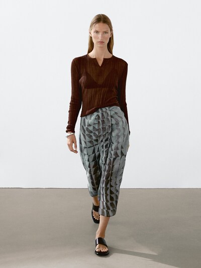 Zara Юбка-миди в принт с деталями в складку