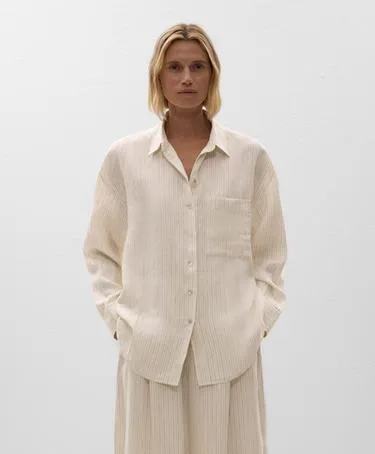 Рубашка в полоску из 100% льна свободного кроя- Заказать в России